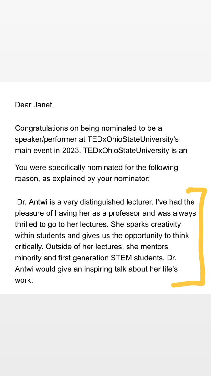 A student anonymously nominated me for #TEDxOhioStateUniversity. His or her reason for nominating me is sweet ❤️. I’ve applied. I’m waiting patiently to be selected. #TEDtalk #speaker #TEDx