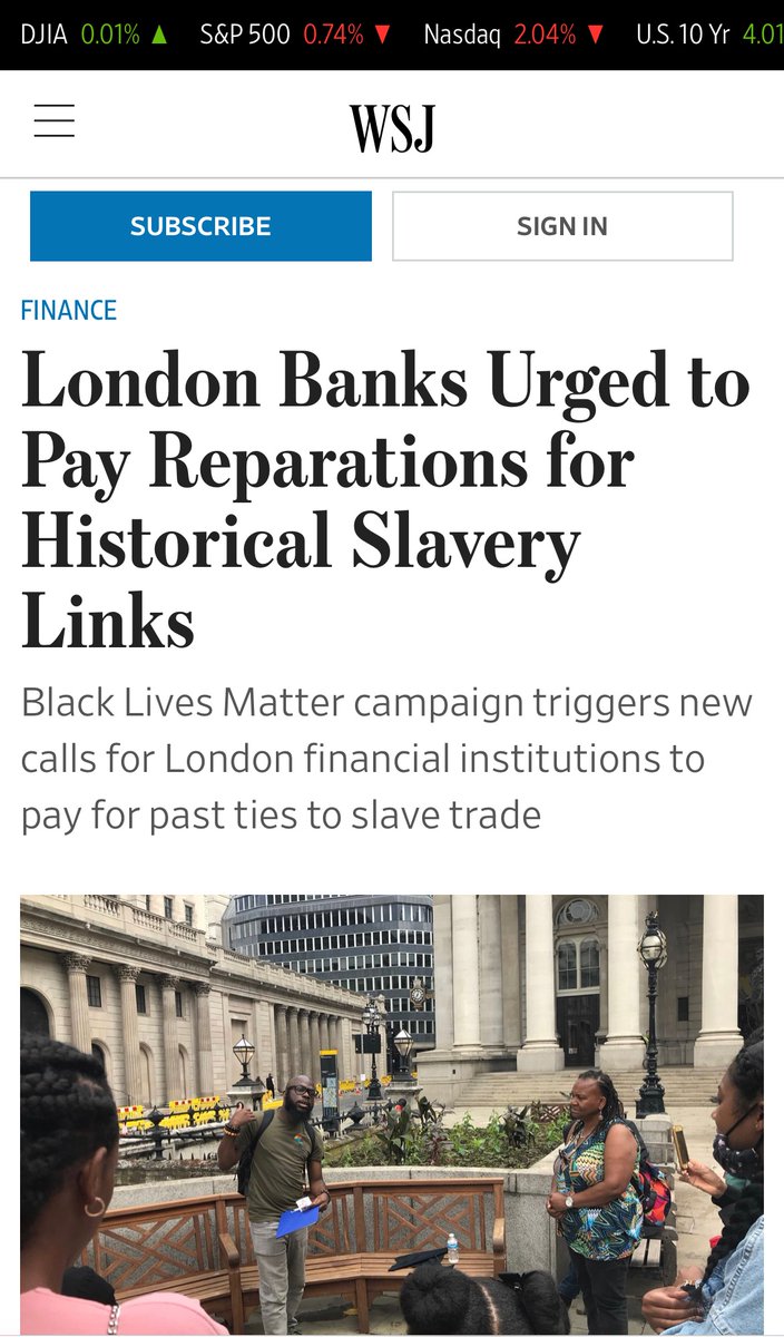 “London banks urged to pay reparations for historical links to slavery.” An article I contributed to in the Wall St Journal on banks links to slavery calling for reparations via the UN.
fnlondon.com/articles/londo…
#HilaryBeckles #WSJ #MalikAlNasir #Slavery #Reparations #BankOfEngland