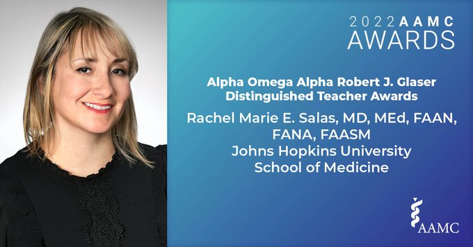 Congratulations to AΩA Distinguished Teacher award recipient Rachel Salas, MD! @RachelSalasMD