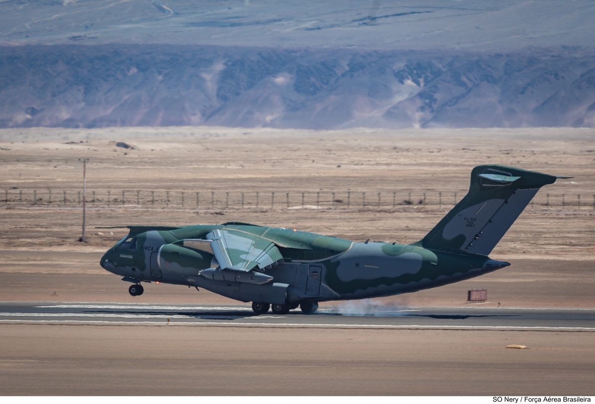 From October 10th to 21st, the #Embraer multi-mission aircraft, the #KC390 #Millennium from @fab_oficial, participated in the Multinational Combined Air Exercise SALITRE IV, in the Atacama Desert, with 100% of missions accomplished. #WeAreEmbraer #EmbraerStories