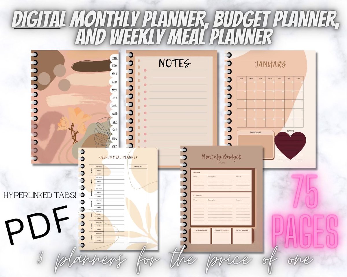 __yesii27's tweet photo. Also created a pink/beige version of this planner 🌸 They’re currently on sale for 14.99 plus use code SAVE10 at checkout 🌸 75 pages, 3 planners into one! #EtsySeller #etsyfinds #etsygifts #etsysale https://t.co/aShRtzUQS3 https://t.co/LMcH5K5vcS