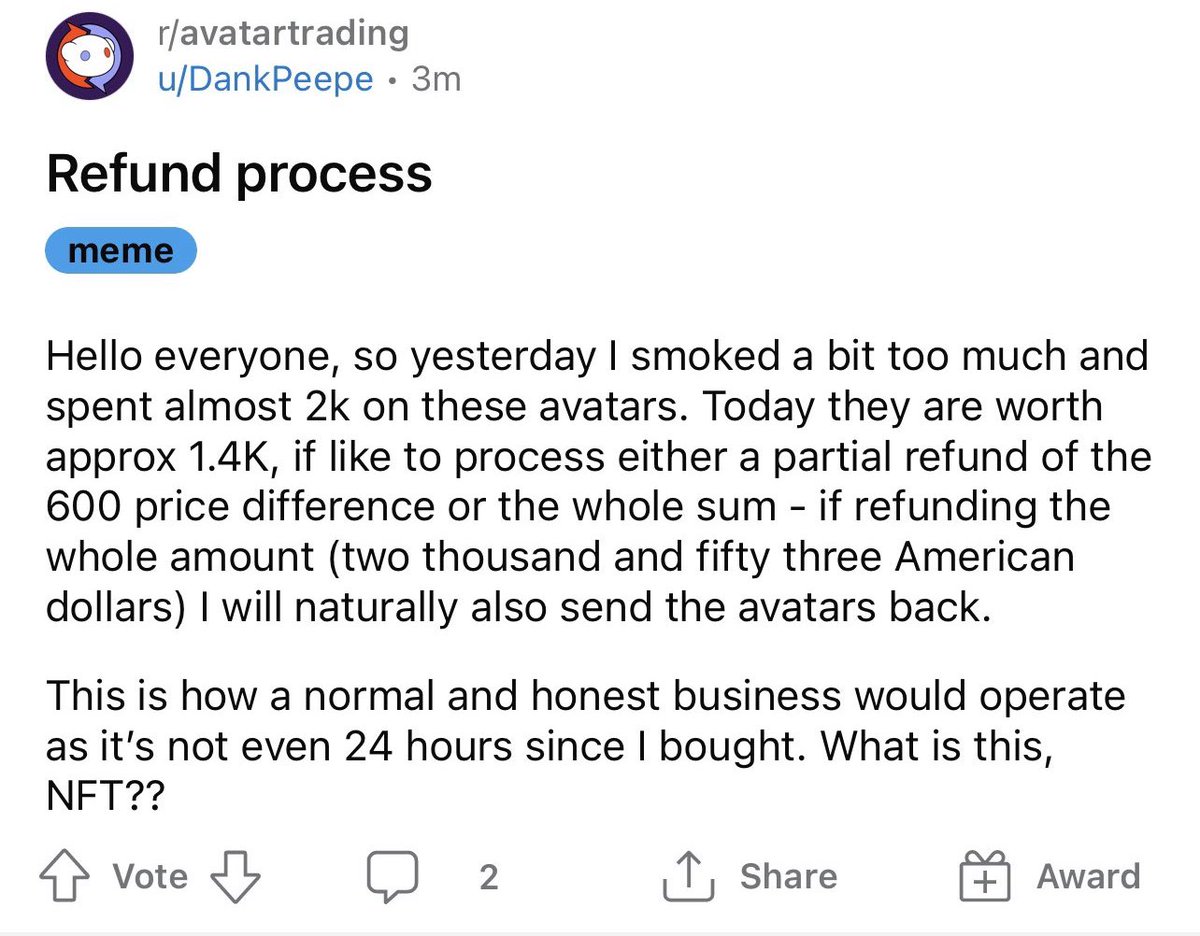 I thought all NFTs had a 24 hour money back guarantee