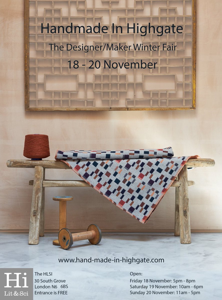 I’m ⁦<a href="/handmadeinhigh/">Handmade In Highgate</a>⁩ on 18-20th November ⁦@HighgateLitSci⁩ I’ll be showing my new collection. Come and say hello #woolblankets #modernistdesign #winterblanket