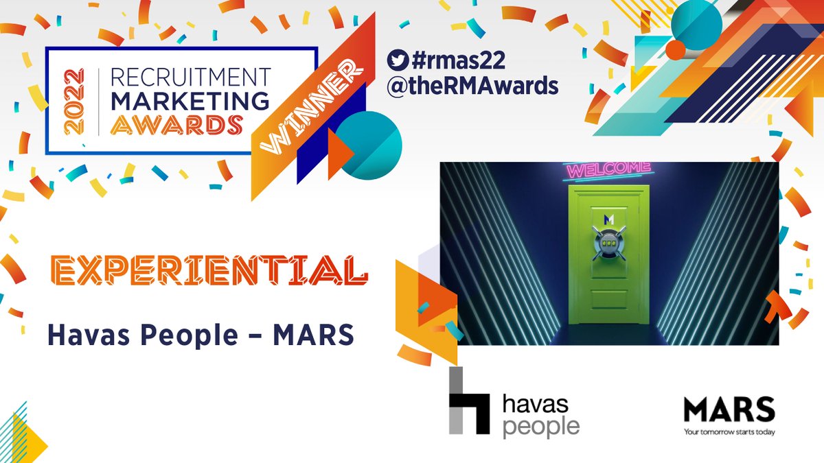 RMAs (@thermawards) on Twitter photo Next up, we have the Experiential category. Well done to the 2022 #rmaswinner Havas People – MARS <a href="/HavasPeople/">Havas People</a> <a href="/MarsGlobal/">Mars, Incorporated</a> #rmas22 Next up, we have the Experiential category. Well done to the 2022 #rmaswinner Havas People – MARS <a href="/HavasPeople/">Havas People</a> <a href="/MarsGlobal/">Mars, Incorporated</a> #rmas22