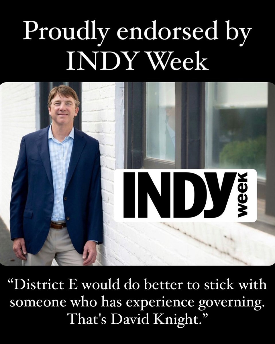 I'm grateful to receive the endorsement of <a href="/indyweek/">INDY Week</a> for my re-election to City Council. I look forward to continuing to serve the people of District E.