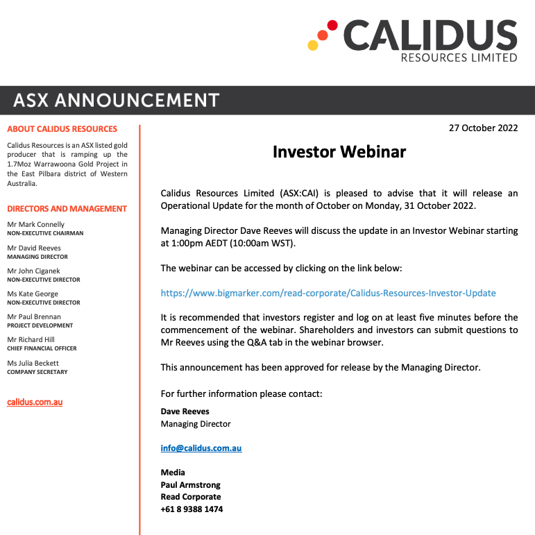fulovitboss's tweet photo. $CAI ⛏️ #CalidusResources
Webinar and Operational Update. #CAI
Likely Quarterly Report will drop at the same time. Have they sorted the grade issue? How many ounces are sitting in the safe or been sold? Current cashflow position? We find out Monday. $Gold #Warrawoona https://t.co/AQcPMar2iR