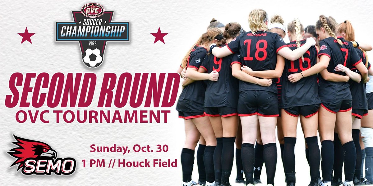 SEMORedhawks's tweet photo. Catch @SEMOSoccer taking on the winner of Lindenwood vs Southern Indiana in the second round of the OVC Tournament. Kickoff is set for 1 PM at Houck Field.

Save on admission by purchasing tickets online at https://t.co/qPp1aWYhOQ. https://t.co/JbxHtfqT7M