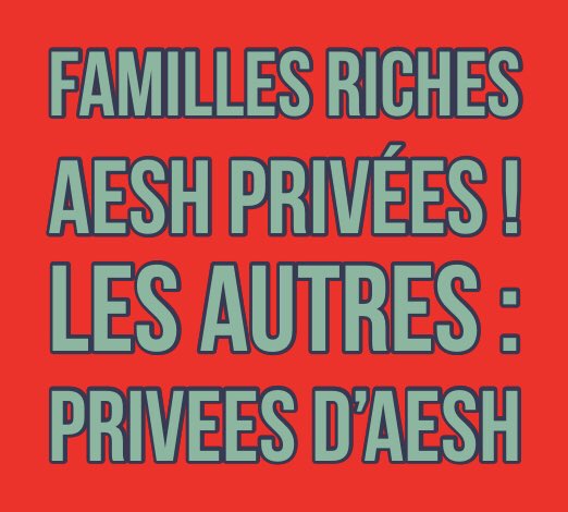 Désormais c’est avec l’agrément du ministère que les familles riches pourront recruter des AESH privées qui accompagneront leurs enfants à l’école. 
Les autres familles continueront avec des temps ultra réduits et parfois rien du tout. 
Où sont la justice sociale et l’égalité ?