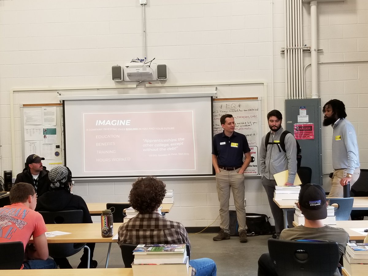 chhscic's tweet photo. Thank you going out to Jordan, Seth, Colton, &amp; Stephany of the Anderson Automotive Group - spent the day with @RobBallardAuto classes to discuss #NCTAP apprenticeship program and more. #ConnectingBizToSchools #apprenticeships #workbasedlearning @chccs @CTEforNC @KBreweur https://t.co/w36T3WN3qY