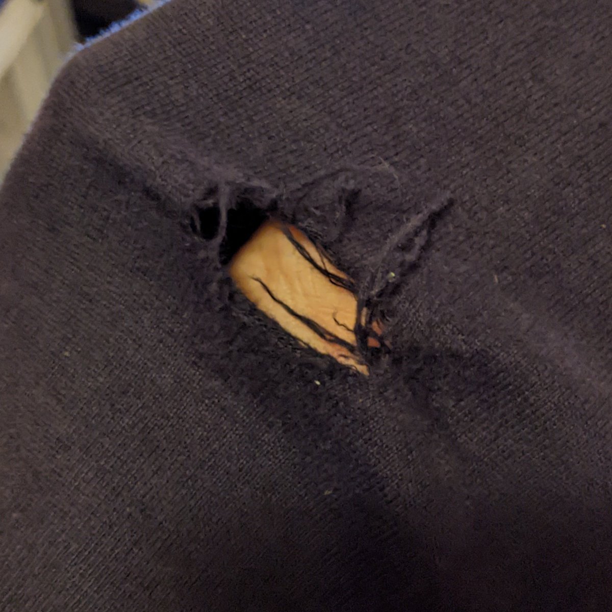 velobetty's tweet image. Tore a hole in the elbow of my favourite hoodie so used my darning loom to repair it with contrasting thread. #RepairNotReplace #FixStuff