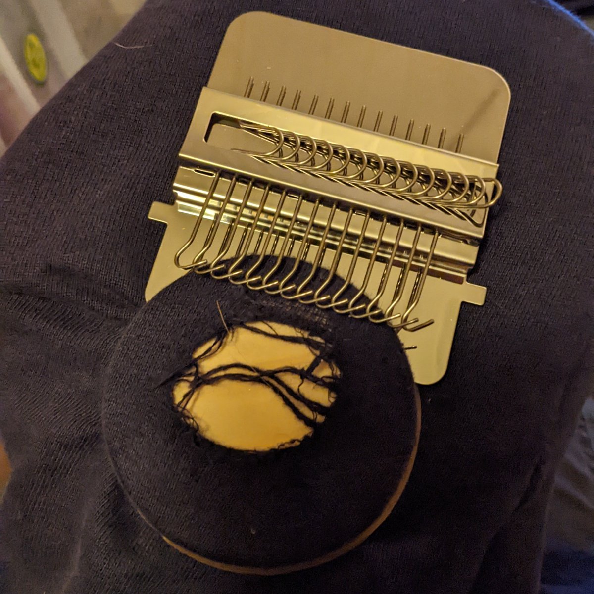 velobetty's tweet image. Tore a hole in the elbow of my favourite hoodie so used my darning loom to repair it with contrasting thread. #RepairNotReplace #FixStuff