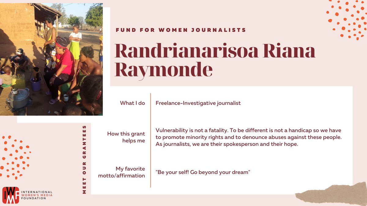 Meet our Fund for Women Journalists #IWMFgrantee! @itobiantsoa is a freelance reporter based in #Madagascar with 22 years of experience—get to know her! ⬇️