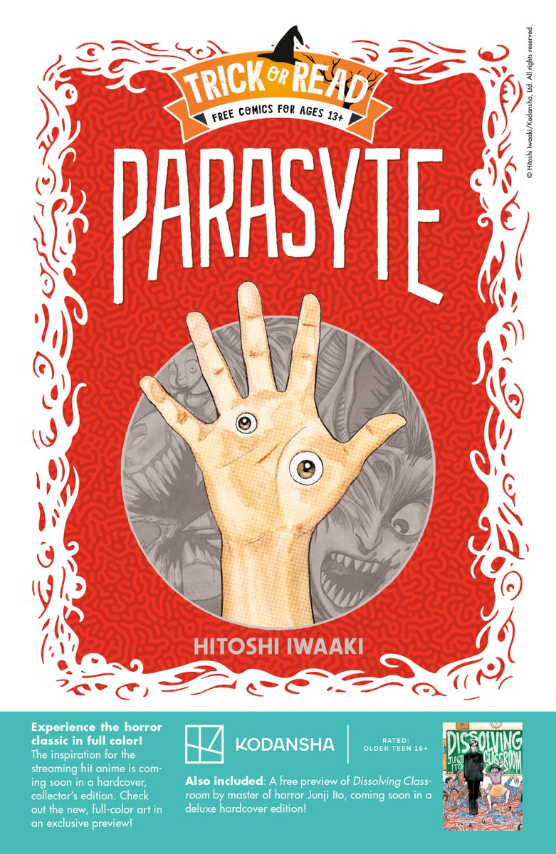Kodansha USA (@KodanshaManga) on Twitter photo 2022-10-26 21:41:21 Kodansha is partnering with @penguinrandom for a special Halloween event on 10/29, Trick-Or-Read! We're offering a FREE sampler preview of the Parasyte Full Color Collection & Dissolving Classroom Collector’s Edition🎃 Find a participating store near you: ow.ly/pU3X50Lm8wm Kodansha is partnering with @penguinrandom for a special Halloween event on 10/29, Trick-Or-Read! We're offering a FREE sampler preview of the Parasyte Full Color Collection & Dissolving Classroom Collector’s Edition🎃 Find a participating store near you: ow.ly/pU3X50Lm8wm