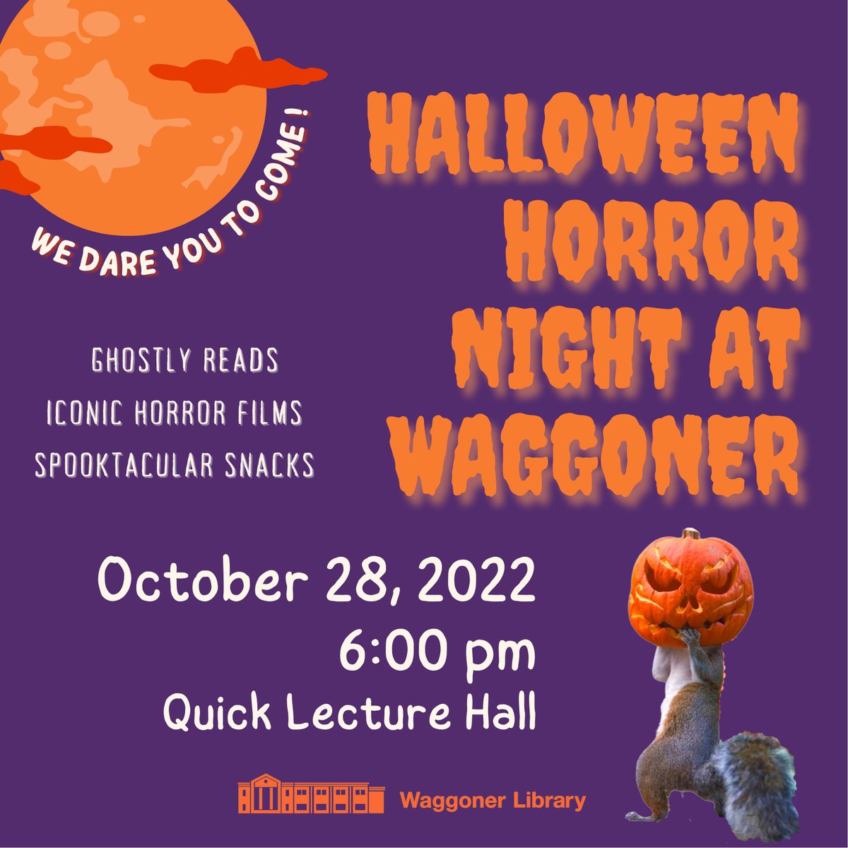 Come to Halloween Horror Night this Friday! Students voted on the iconic movie, and the winner is NIGHT OF THE LIVING DEAD! There will be discussion of horror as a genre, snacks, and library horror materials will be on hand to check out. Hope to see you there!