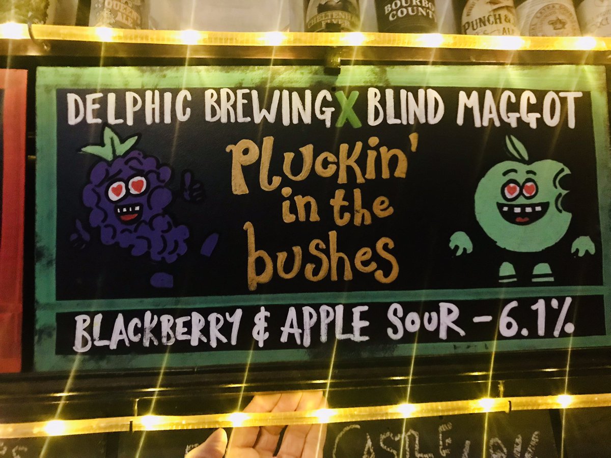 New beer on the bar from @delphicbrew And another awesome board from @Howechalky Pluckin’ in the Bushes, a blackberry & Apple sour 6.1%