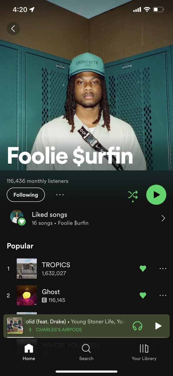 fooliesurfin's tweet photo. never in my life did i think i’d have over 100k monthly listeners for a month straight. and y’all still going up. thank you. album soon! https://t.co/pG2dFjNO5F