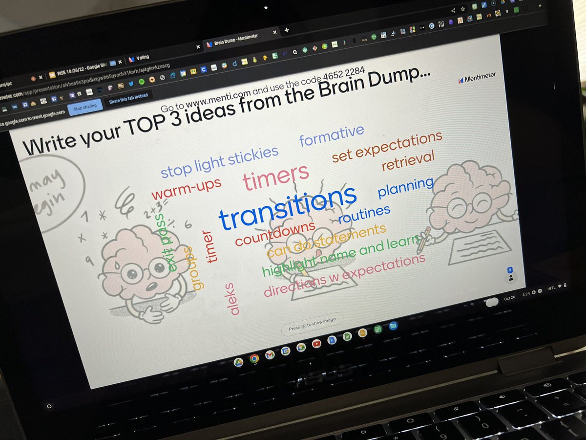 #RISEmath was virtual today! Shout out to <a href="/mathwendi/">Wendi Cyford</a> for sending out material ahead of time so we could blend the virtual and hands on! 🧡 we also used <a href="/Mentimeter/">Mentimeter</a> to share our #braindump ideas. <a href="/_derise/">Derise Anderson</a>