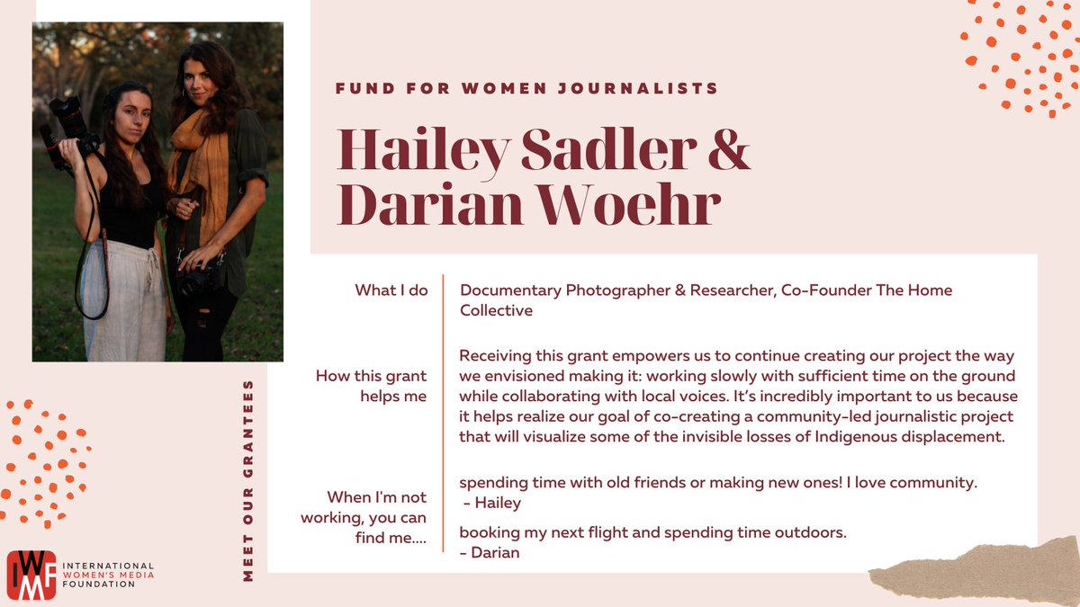 Get to know our #IWMFgrantees Hailey Sadler and Darian Woehr! ⬇️