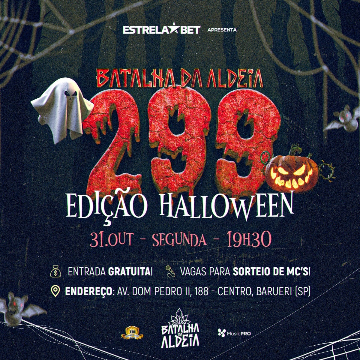 batalhadaldeia's tweet photo. EDIÇÃO ESPECIAL DE HALLOWEEN!

Dia 31 de outubro vai ser dia de sangue na BDA 299! Edição especial de Halloween, cola todo mundo trajado pra acompanhar os MCs se matando no freestyle! Os monstros do improviso estão afiados em busca do topo do ranking!

#batalhadaaldeia #bda299 https://t.co/7nDJGPSQWo