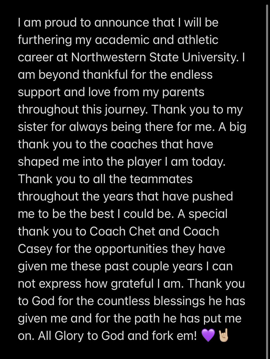VClayton2024's tweet photo. I’m excited to announce my verbal commitment to Northwestern State University! Thank you to all the coaches at NSU for this opportunity! #forkem @TX_SuddenImpact @sifastpitch @DonaldgPickett @The_MARR11 @s_lex23 @ChetZachry @CaseyCross10ED @ClaytonMom1 https://t.co/EouA1ETcNf
