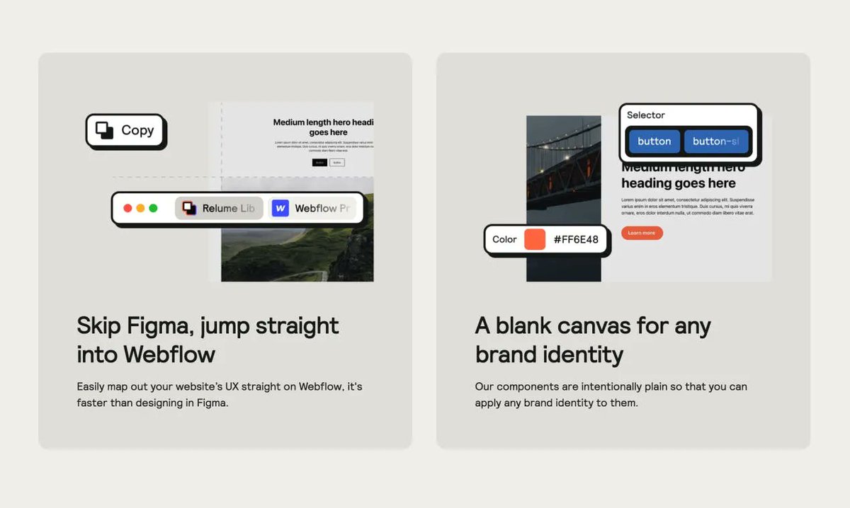 ProductHunt's tweet image. This library has over 650 Webflow components to help you build a site in a more time-efficient manner.