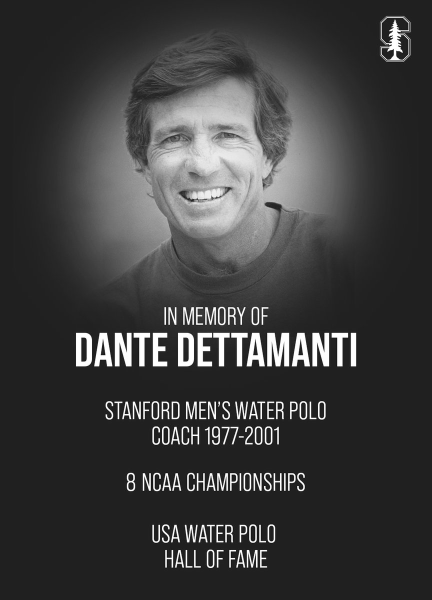 StanfordMWP's tweet photo. Deeply saddened by the loss of legendary Stanford head coach, Dante Dettamanti. 

With a larger-than-life personality just as impressive as his coaching resume, he will be missed by the many he impacted in his time on The Farm. https://t.co/8NkQePJDlj