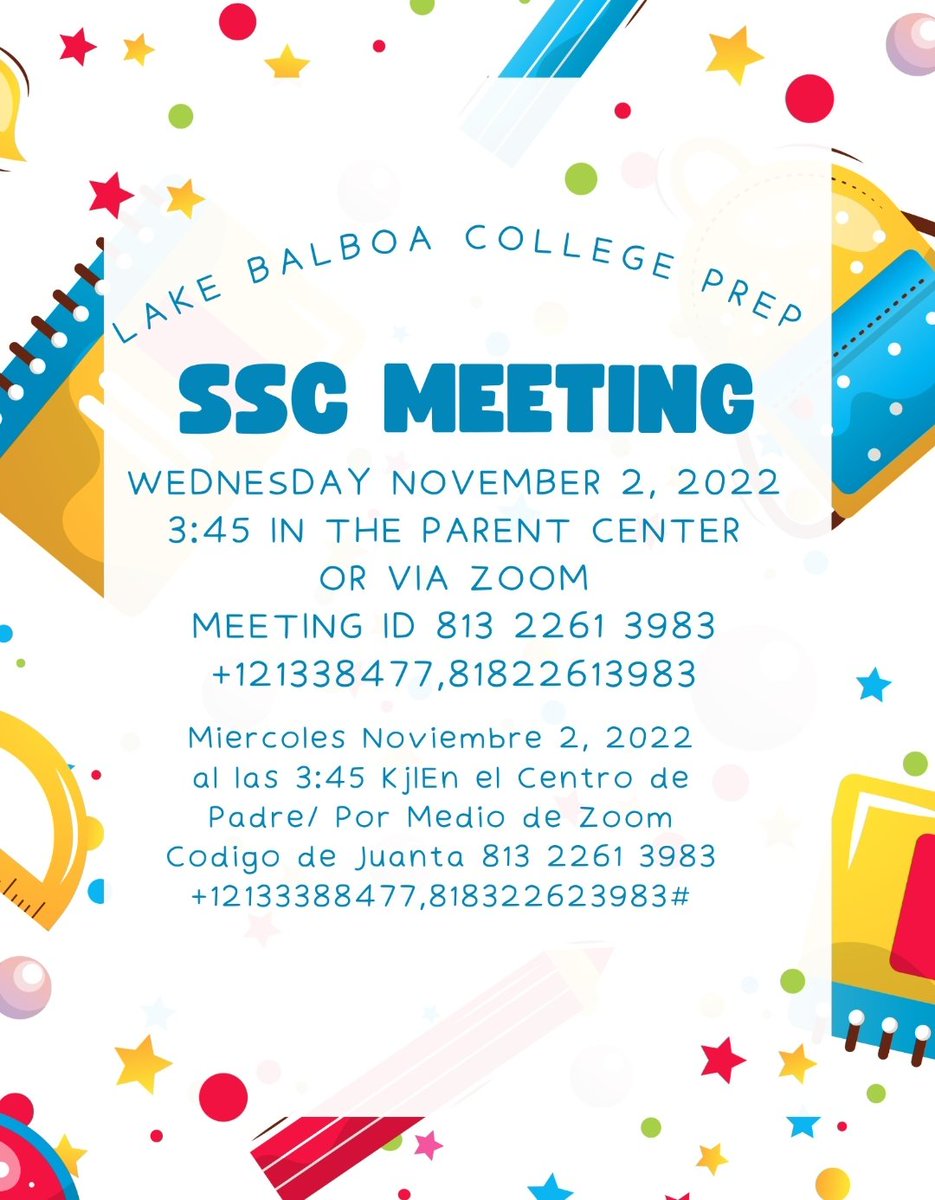 lakebalboaprep's tweet photo. Save the Date: School Site Council meeting on Wednesday 11/02/2022 at 3:45 p.m., in the #ParentCenter. @LASchools @LASchoolsNW @ResedaCOS @ScottAtLAUSD https://t.co/4hPnT2f72C