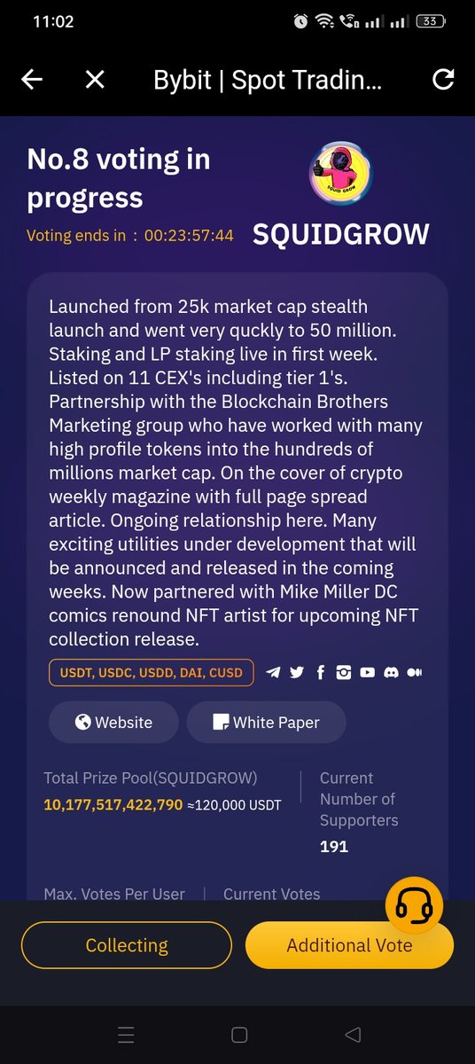JYgoy's tweet photo. @Squid_Grow @Bybit_Official Voted!
Thanks for this BIG opportunity.
@cagyjan1 @Eljaboom @macguyvermedia
#Squidgrow
#Bybit https://t.co/jB40cxzFiU