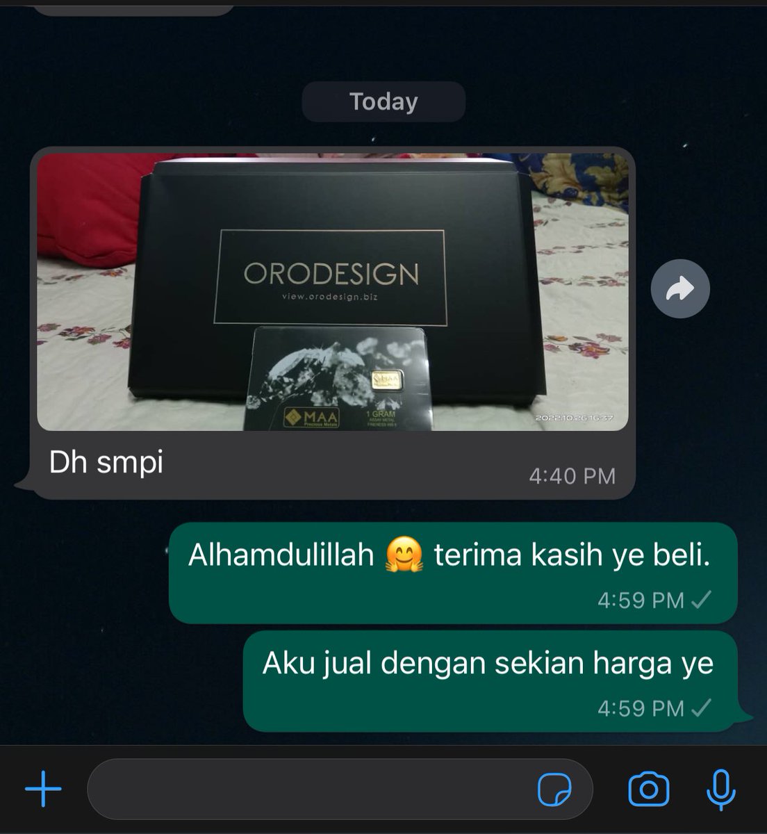 CikShazzz's tweet photo. ALHAMDULILLAH✨

Yeah dah selamat sampai ke empunya badan. Tahniah anak muda sebab dh celik emas. Dah 2bulan berturut die beli. 

#1gram1bulan
#dealeremasorodesign 
#emashargakilang https://t.co/vHscTjT2XV