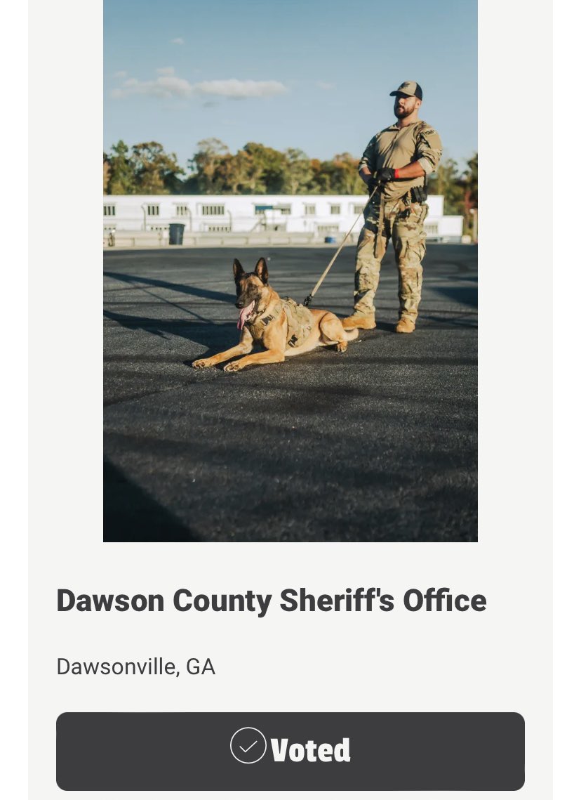 Please continue to vote for K9 Usvo daily by:
1. Voting on the website aftermath.com/2021-southeast…
2. Comment our agency, city and state on their Facebook “Aftermath Cares”
3. Comment our agency, city and state on their Instagram @aftermathk9grant 

#AftermathK9Grant
#WeAreDCSO