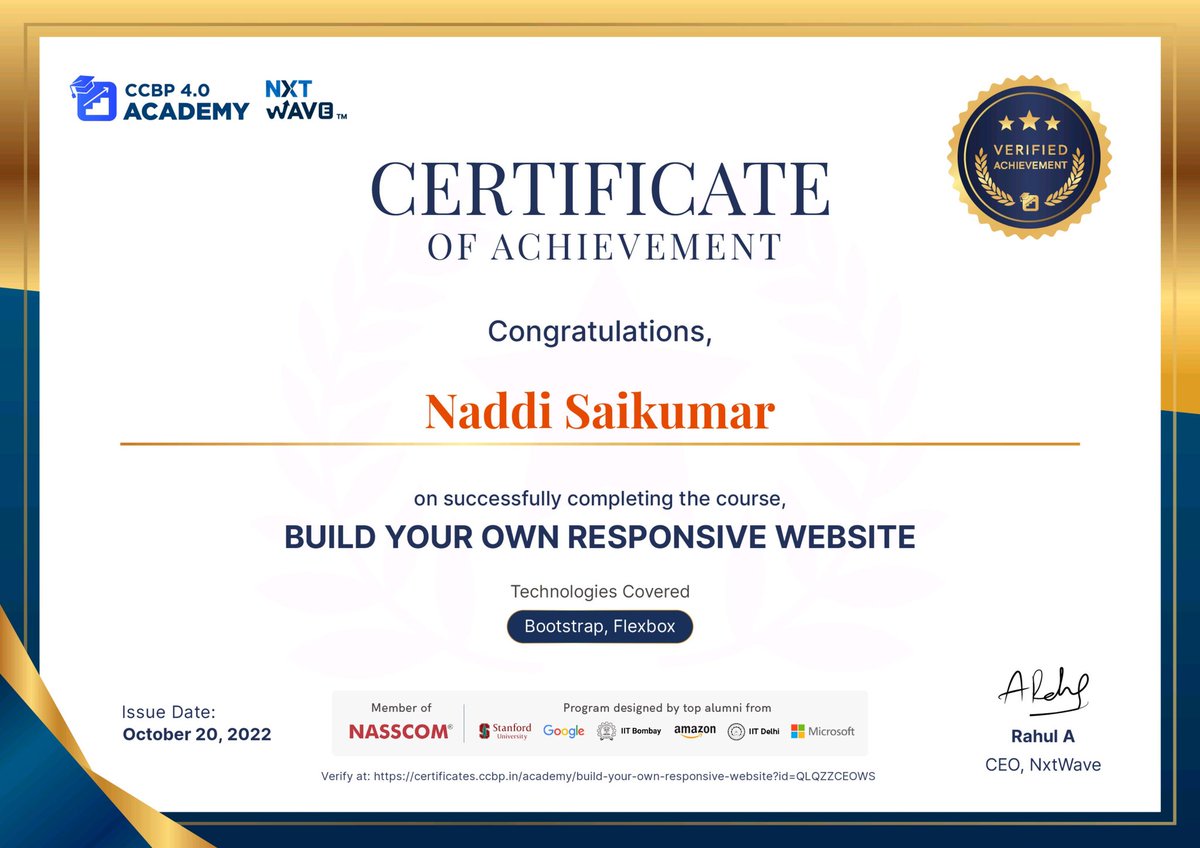 Saikumar_Naddi's tweet photo. Responsive website course completion certificate, 
#nxtwave , #ccbp , #responsivewebsite, @nxtwave_tech , @rahulattuluri https://t.co/NPnJlCUgYc