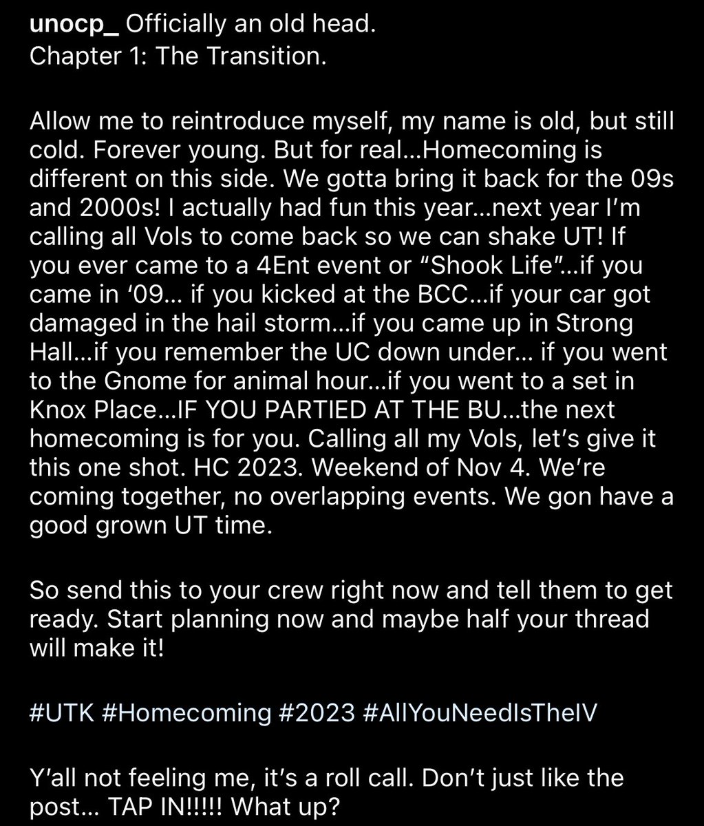 unoCP_'s tweet image. All my #Twitter Vols. This is not a drill. We going up for homecoming next year. Calling all Vols! PULL UP…#UTKHC23 Tag your friends, let’em know now! Nov 3rd-5th, 2023. #PullUpOnCP PULL UP ON ME #UTKShakeLife