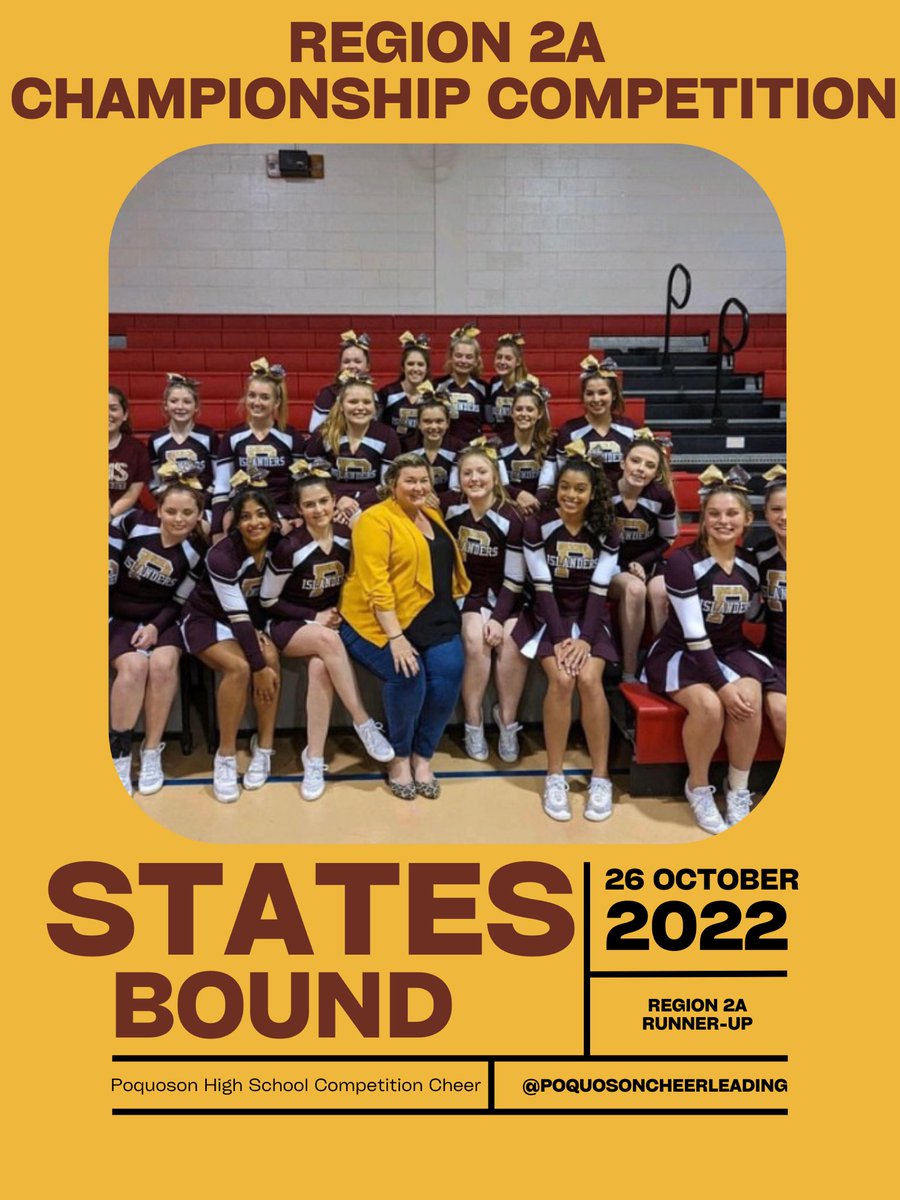 PoquosonHS_AD's tweet photo. CONGRATULATIONS TO THE POQUOSON COMPETITION CHEER TEAM‼️
Region 2A Championship Competition at Arcadia High School.
The team took 2nd Place 🏆 in the competition, cementing a trip to the State Competition in Richmond.
WAY TO GO LADIES‼️
#poquoson #reptheisland #PHS #compcheer https://t.co/mcCjvqRJd9