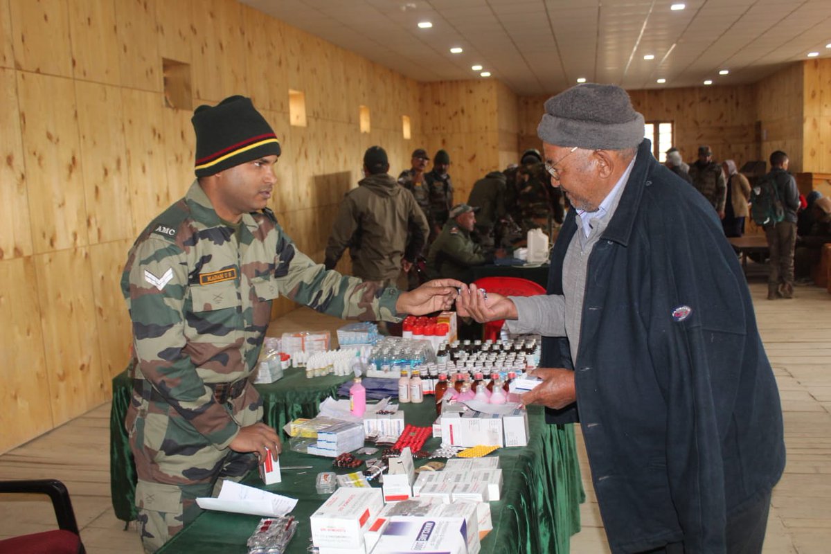 Indian Army organised a two day Medical Camp on 26 & 27 Oct in remote villages of Ladakh on popular request. More than 1200 including women and children were screened and treated for various ailments and free medicines distributed. (1/2)