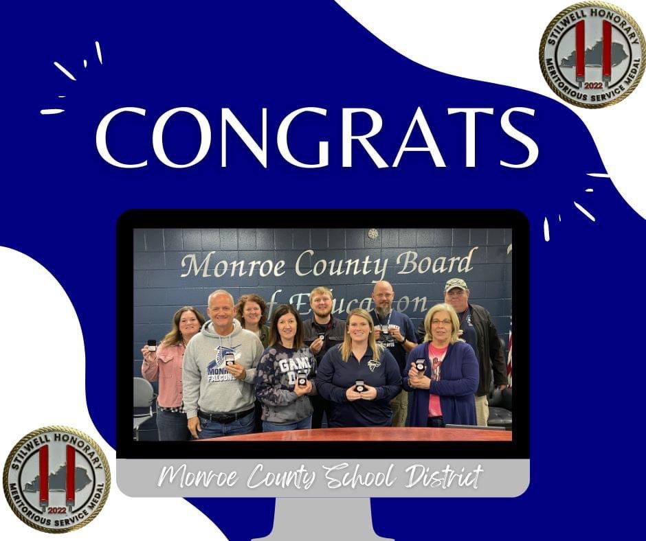 The MCSD Technology Department has received the Stilwell Meritorious Award! This medal was awarded to our staff from the <a href="/KyDeptofEd/">KY Dept of Education</a> for their efforts to provide quality services during the core of the pandemic. Congratulations! 🎉