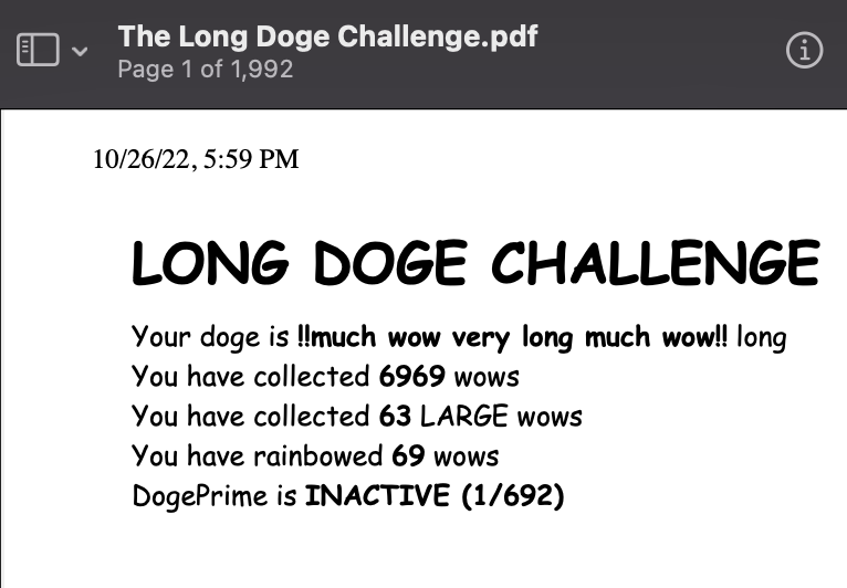 MemeNameService's tweet photo. Time well spent today, although how come that at 6969 wows I get only 63 and not 69 LARGE wows @twholman? 🧐

Any way, I have to go print 1992 pages, brb...

https://t.co/TWWKnDjO8S #doge via @twholman https://t.co/ckpnXWqB0e