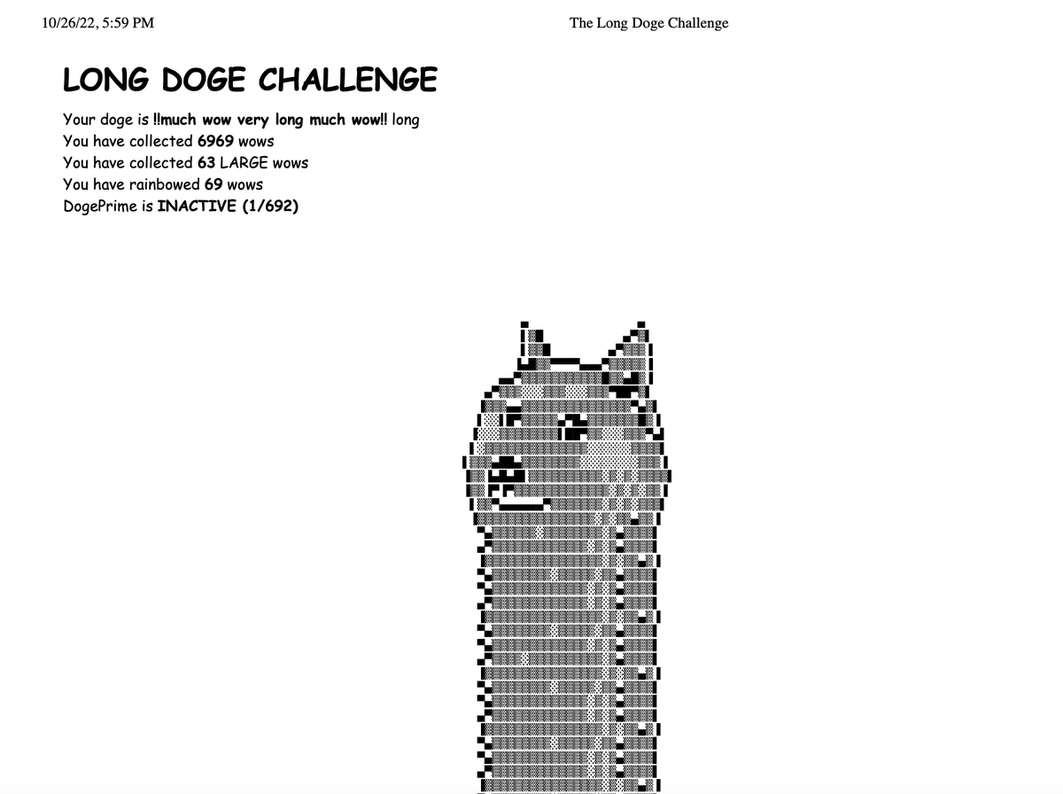 MemeNameService's tweet photo. Time well spent today, although how come that at 6969 wows I get only 63 and not 69 LARGE wows @twholman? 🧐

Any way, I have to go print 1992 pages, brb...

https://t.co/TWWKnDjO8S #doge via @twholman https://t.co/ckpnXWqB0e