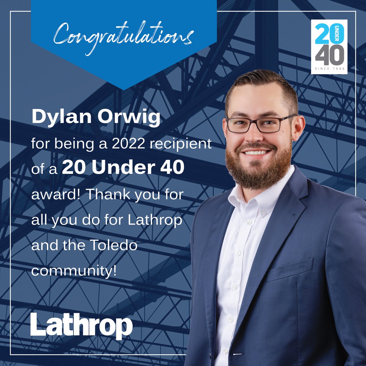 Lathrop_419's tweet photo. Way to go Dylan!  Thank you for all you do for Lathrop and the Toledo Community!  

#20under40 #lathrop419 https://t.co/aa1vdfdeSB