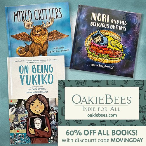 My US online book distributor is moving warehouses &amp; they are having a crazy blowout sale! Pick up signed copies of my books On Being Yukiko, Nori and His Delicious Dreams &amp; Mixed Critters for 60% off using discount code MOVING DAY until the end of Oct! oakiebees.com