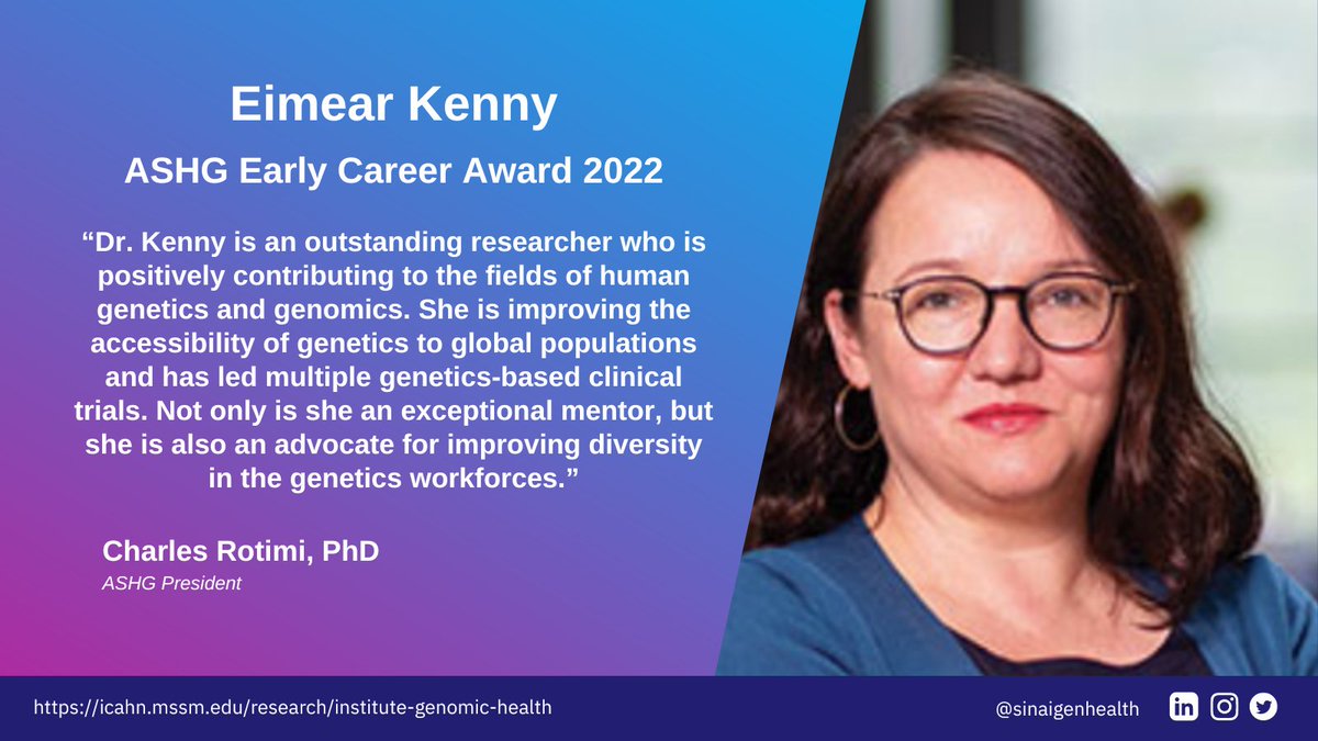 ASHG President Charles Rotimi will be presenting the Early Career Award 2022 to our IGH Director and ✨shining star✨ <a href="/EimearEKenny/">Eimear Kenny</a> at the Awards Recognition II Ceremony in the West Building ProgNbr 218 at 5pm PT / 8pm ET. 

#ASHG22 <a href="/GeneticsSociety/">ASHG</a> #WomenInSTEM