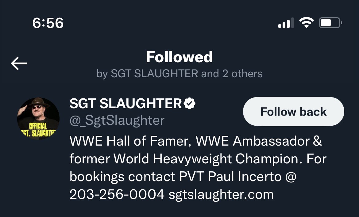 What did I do to deserve a follow from @_SgtSlaughter, a true American hero!