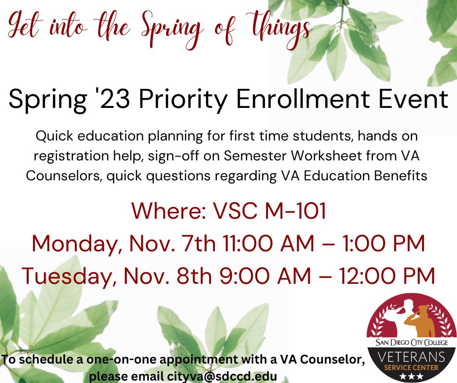 Spring registration is around the corner! Sign-up for our priority enrollment event to get your temp ed plan or semester worksheet sign-off.  forms.gle/XgoaXzhJSSwV2Y…