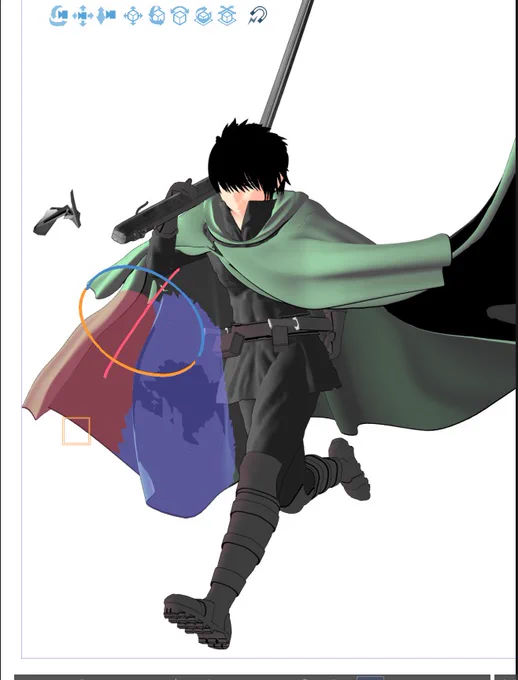 よおおおっし!!ようやくふかダンの主役級キャラの3Dモデル更新が終わった!!一番変わったクロスきゅん。イケメンになったわぁ。前のは、いかにも手描きの下書き然としてたからな。左側に浮いてるのはクロスボウ担いでるせいで右手ボーンが行き場をなくしたので、それ用のゴミパーツ。 