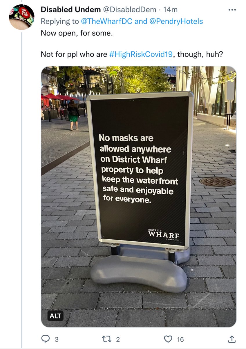 “No masks are allowed anywhere on District Wharf property to help keep the waterfront safe and enjoyable for Covid19.”

There fixed it for you @thewhatfdc and @pendryhotels. Thanks for supporting my pandemic friends! 🦠 ❤️