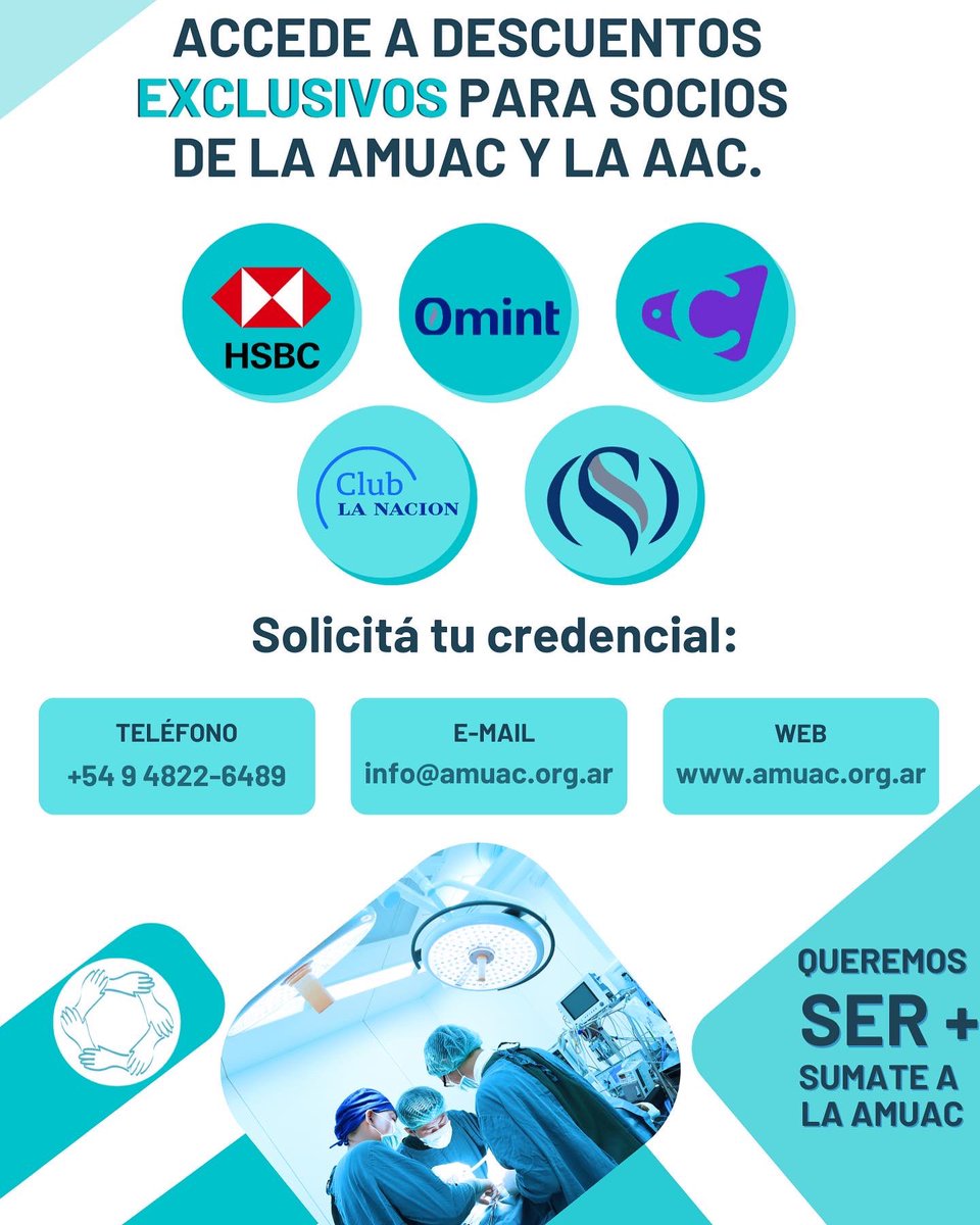 mutualcirujanos's tweet photo. Accede a descuentos EXCLUSIVOS⭐️

Cómo❓
Siendo socio de la AMuAC o de la AAC👩‍⚕️👨‍⚕️

Beneficios en el HSBC, Omint, Cuponstar, Club La Nación, Seguros Medicos y muchos más 🙌🏼

Queremos ser ➕, sumate a la AMuAC https://t.co/mD4yFeuNt9