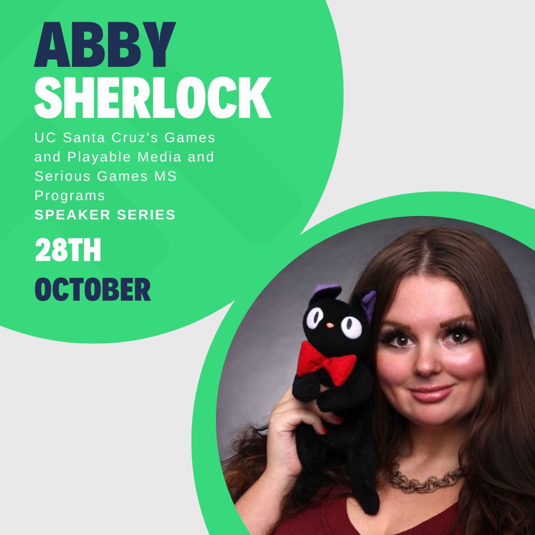 abby_sherlock's tweet photo. Excited to spend Friday evening with the students over at @UCSCGame! I’m a huge fan of many designers from their programs. 

Talking about developer portfolios, voice over pipelines in games and my transition from marketing to production. 

Thanks for having me @MichaelMJJohn. 💚 https://t.co/W9Ppj4fzik