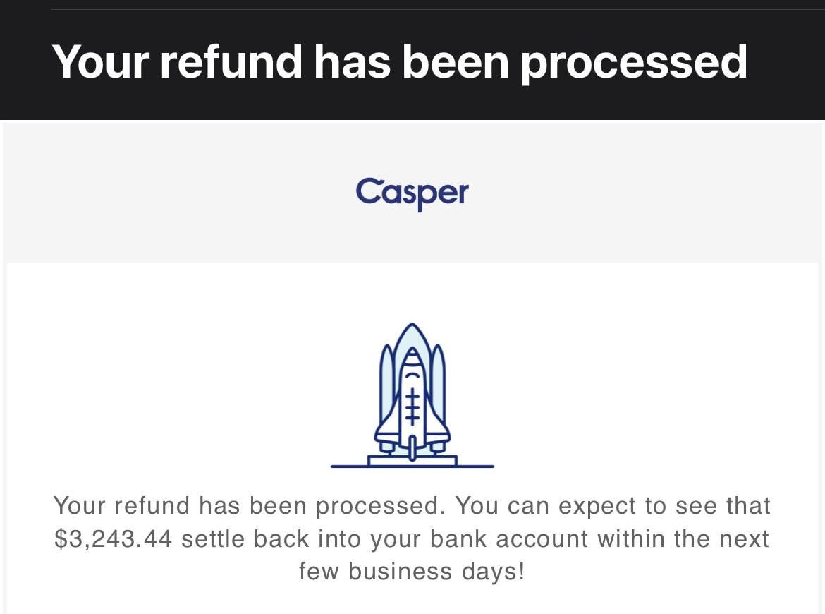 RefundBoyGroup's tweet image. Casper refund $3.2K