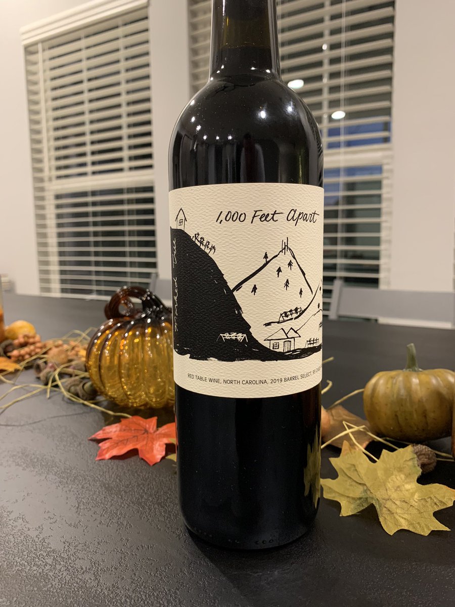 NCWineGuys's tweet photo. Tonight we’re enjoying the 2019 1,000 Feet Apart, a collab blending Cab Sauv &amp; Merlot from Parker-Binns and with Cab Franc &amp; Lemberger from Marked Tree.  It has notes of juicy red fruits, black plums, and a soft spice that lingers into the finish.  #NCWine #GotToBeNC #DeinkLocal https://t.co/mOtDjSe1Zv