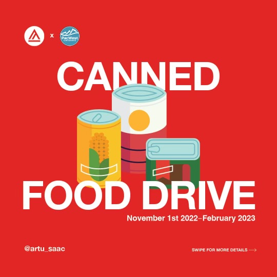 ARTU_Knights's tweet photo. Attention all teams! #ARTU is participating in our 2022-23 PacWest-wide Canned Food Drive!

You can place donations in the bins on the 620 Sutter 7th floor admin office during day hours &amp; log your team's progress.

Join us in giving back to the community, and helping others! 🥫❤️ https://t.co/c4DVXWhlpd
