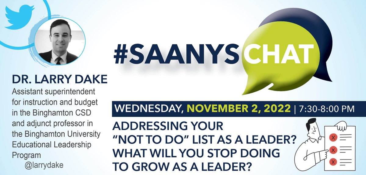 larrydake's tweet photo. Thank you for a great #SAANYSChat! Join us next week on 11/2 at 7:30pm EST for our next chat! @SAANYS @saanysPD https://t.co/qAU7cufMLU